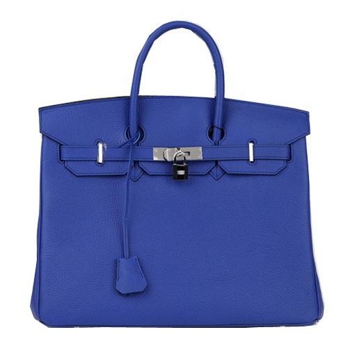 Hermes Birkin 35CM Tote Bag Blu Pelle Originale H35 Argento