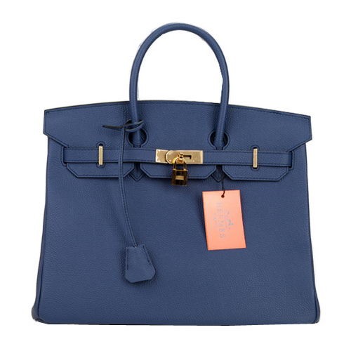 Hermes Birkin 35CM Tote Bag blu scuro pelle originale H35 oro