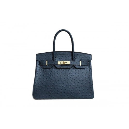 Hermes Birkin 35CM Tote Bag in pelle di struzzo blu scuro BK35 oro
