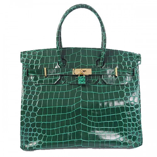 Hermes Birkin 35CM Tote Bag verde iridescente in pelle di coccodrillo oro