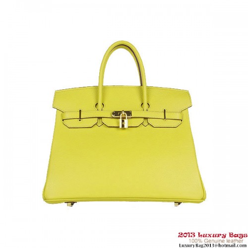 Hermes Birkin 35CM Tote Bag Limone Clemence Pelle H6089 Oro