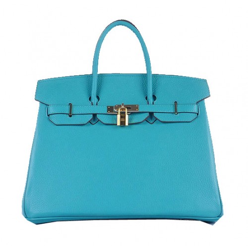 Hermes Birkin 35CM Tote Bag Light Blue Grainy Leather Gold