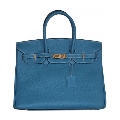 Hermes Birkin 35CM Tote Bag Light Blue Clemence Pelle H6089 Oro