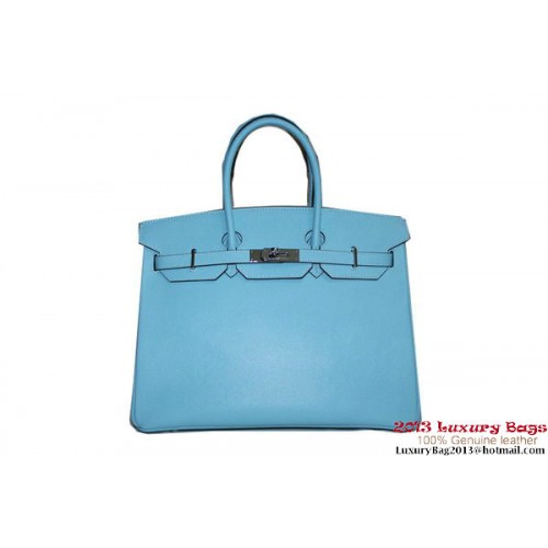 Hermes Birkin 35CM Tote Bag Light Blue Palm modello in pelle H6089 argento