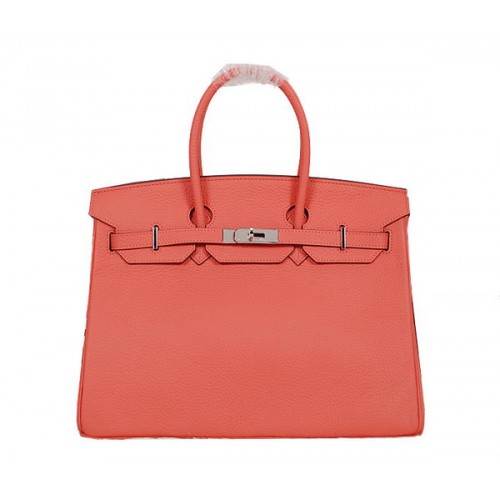 Hermes Birkin 35CM Tote Bag in pelle Clemence rosso chiaro H35 argento