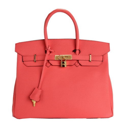 Hermes Birkin 35CM Tote Bag in pelle rosso chiaro originale H35 oro