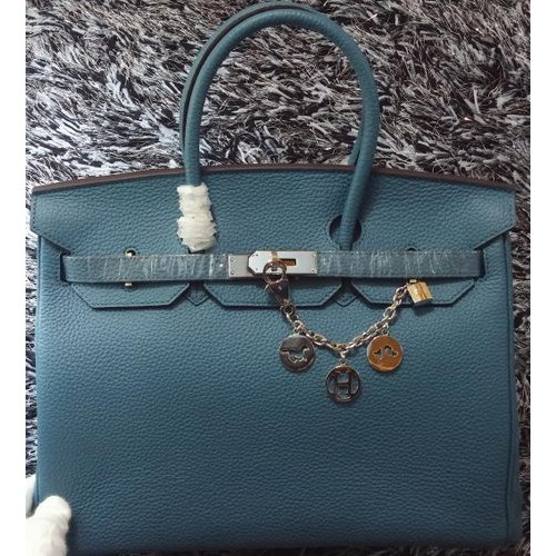Hermes Birkin 35CM Tote Bag Litchi in pelle HB35GL blu