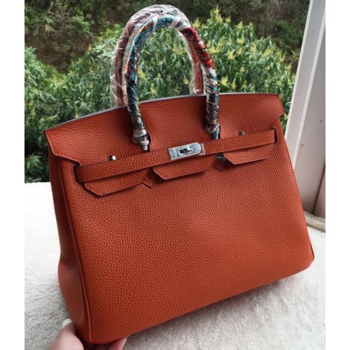 Hermes Birkin 35CM Tote Bag in pelle di vitello arancione BK35 argento