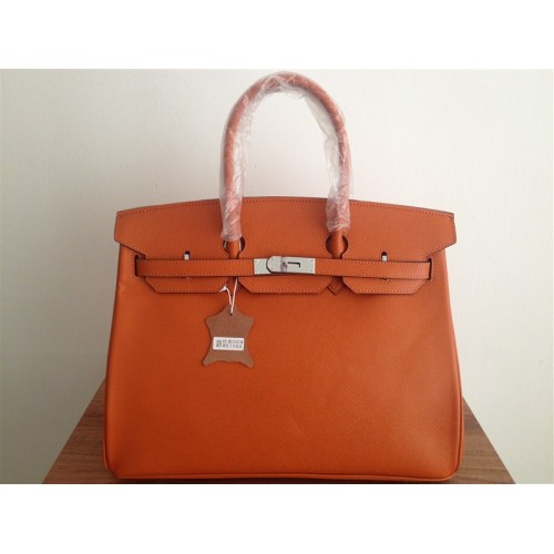 Hermes Birkin 35CM Tote Bag Arancione Pelle Clemence H6089 Argento