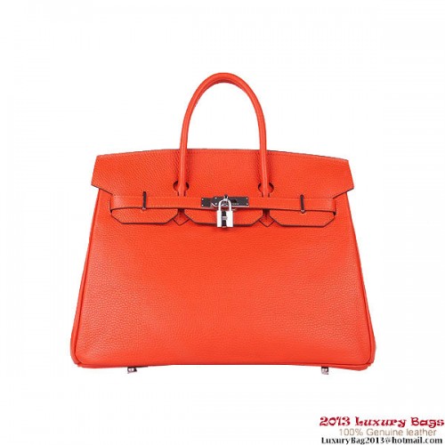 Hermes Birkin 35CM Tote Bag Arancione Pelle Clemence H6089 Argento