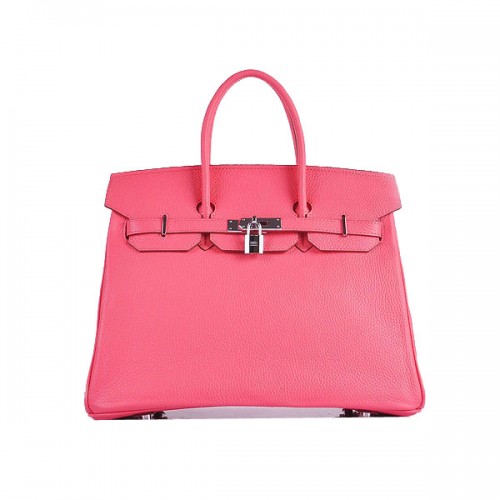 Hermes Birkin 35CM Tote Bag rosa in pelle granulosa H6089 argento
