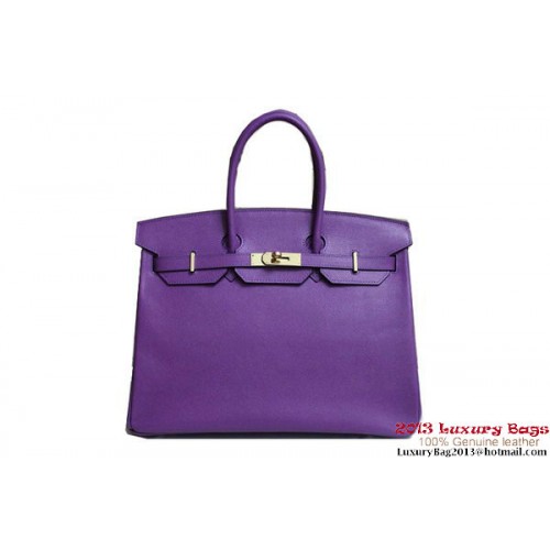 Hermes Birkin 35CM Tote Bag Viola Clemence Pelle H6089 Oro