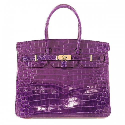 Hermes Birkin 35CM Tote Bag viola iridescente Croco pelle d'oro