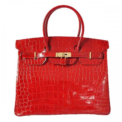 Hermes Birkin 35CM Tote Bag in pelle di cocco rosso iridescente oro