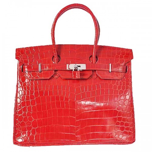 Hermes Birkin 35CM Tote Bag in pelle di cocco rosso iridescente argento