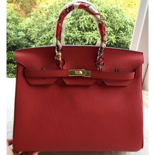 Hermes Birkin 35CM Tote Bag Rosso Litchi Pelle BK35 Oro