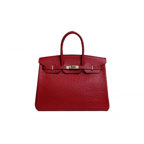 Hermes Birkin 35CM Tote Bag in pelle di struzzo rosso BK35 oro