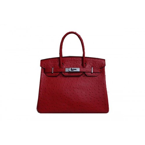 Hermes Birkin 35CM Tote Bag in pelle di struzzo rosso BK35 argento