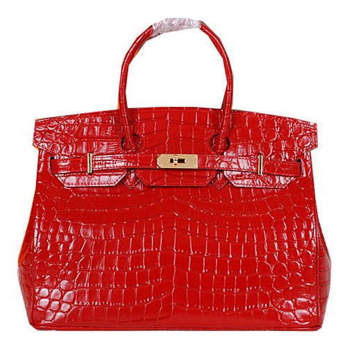 Hermes Birkin 35CM Tote Bag in pelle di coccodrillo lucido H35C rosso