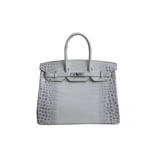 Hermes Birkin 35CM Tote Bag in pelle di coccodrillo bianco H35 argento