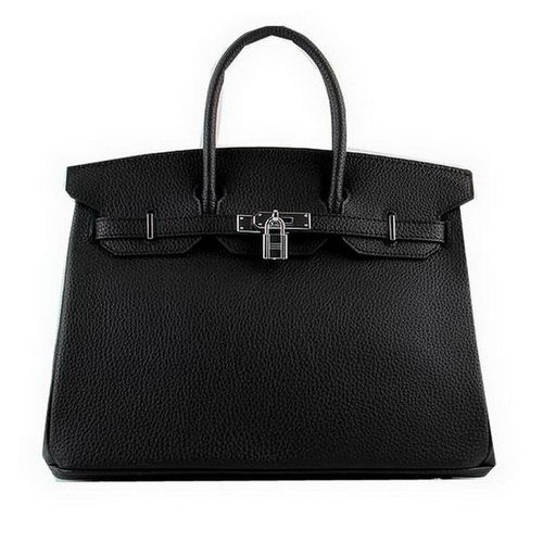 Hermes Birkin 35CM Tote Borse in pelle nera granulosa H-35 argento