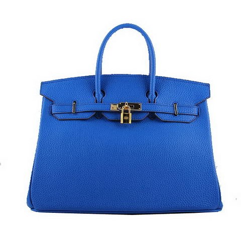 Hermes Birkin 35CM Tote Borse in pelle granulosa blu H-35 oro