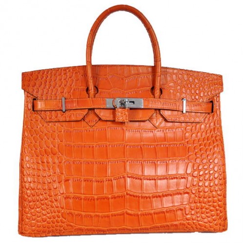 Hermes Birkin 35CM Tote Borse in pelle di coccodrillo Togo arancione argento