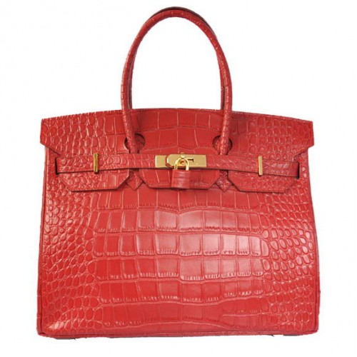 Hermes Birkin 35CM Tote Borse in pelle di coccodrillo Togo rosso dorato