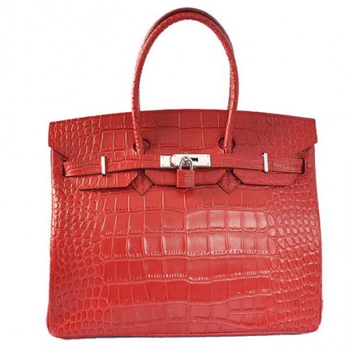 Hermes Birkin 35CM Tote Borse in pelle di coccodrillo Togo rosso argento