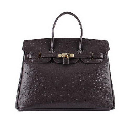 Hermes Birkin 35CM Tote Borse in pelle di struzzo marrone scuro H6089 oro