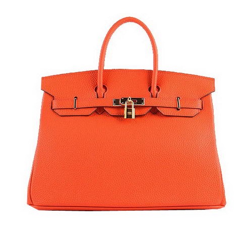 Hermes Birkin 35cm Tote Borse in pelle granulosa arancione H-35 oro