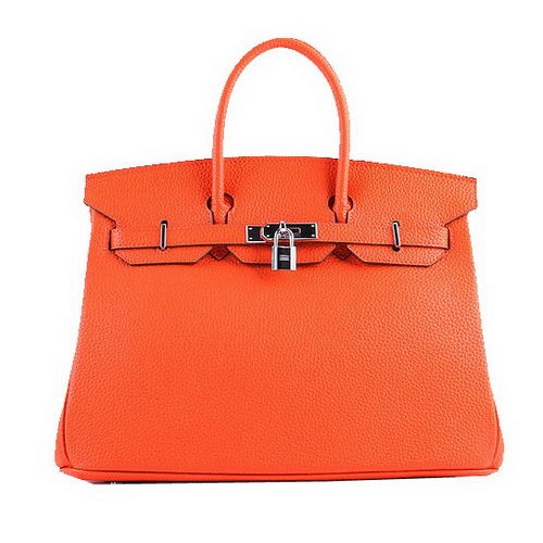 Hermes Birkin 35CM Tote Borse in pelle granulosa arancione H-35 argento