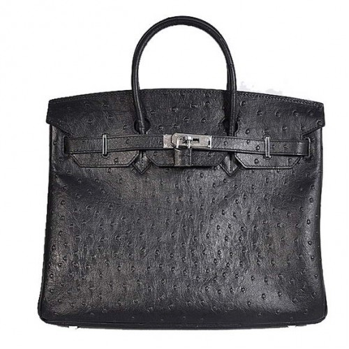 Hermes Birkin 35CM Tote Borse in pelle di struzzo Togo nero argento