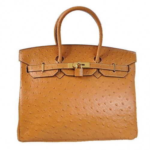 Hermes Birkin 35CM Tote Borse in pelle di struzzo Togo ocra d'oro