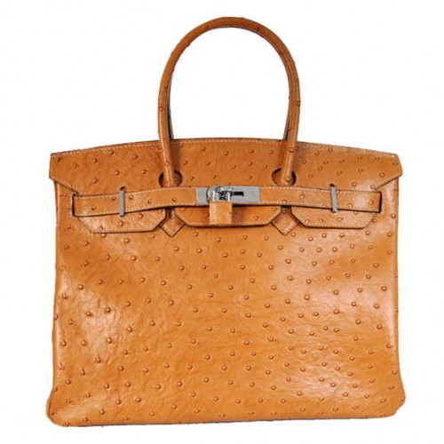 Hermes Birkin 35CM Tote Borse in pelle di struzzo Togo argento ocra