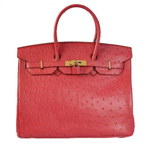 Hermes Birkin 35CM Tote Bags Pelle di struzzo Togo rosso dorato