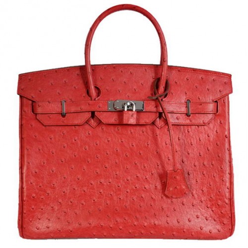 Hermes Birkin 35CM Tote Borse in pelle di struzzo Togo rosso argento