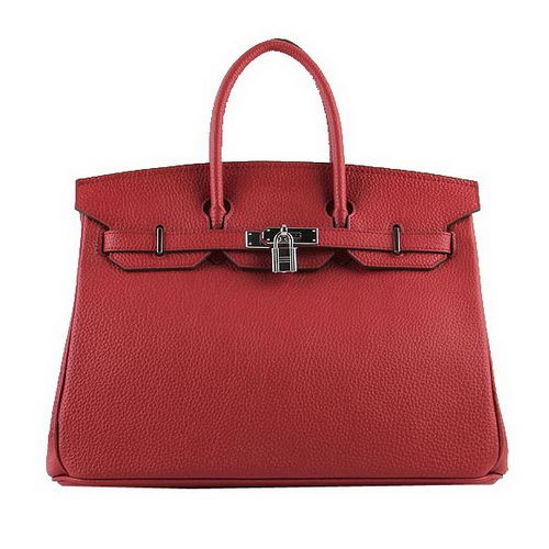 Hermes Birkin 35CM Tote Borse in pelle granulosa rossa H-35 argento