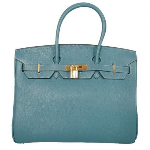 Hermes Birkin 35CM Tote Borse Smooth Togo pelle blu dorato