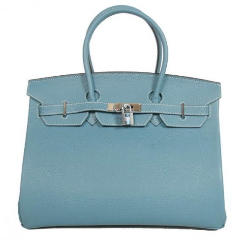Hermes Birkin 35CM Tote Borse Smooth Togo pelle blu argento