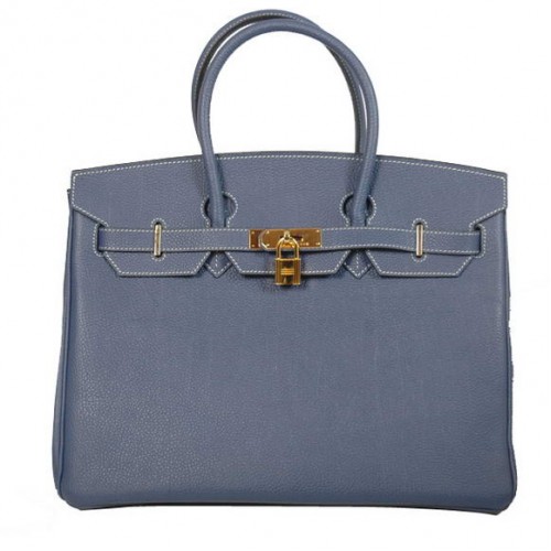 Hermes Birkin 35CM Tote Borse Pelle Togo Liscia Blu Scuro Dorato