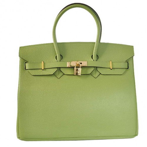 Hermes Birkin 35CM Tote Borse Smooth Togo pelle verde dorato