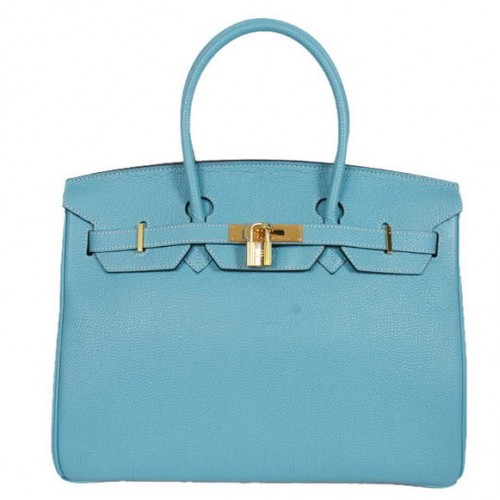Hermes Birkin 35CM Tote Borse Pelle Togo Liscio Azzurro Dorato