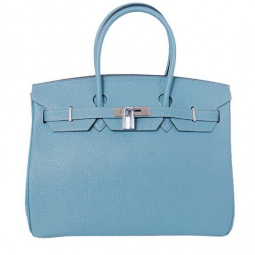 Hermes Birkin 35CM Tote Borse Liscia Togo Pelle Azzurro Argento