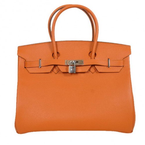 Hermes Birkin 35CM Tote Borse Smooth Togo pelle arancione argento