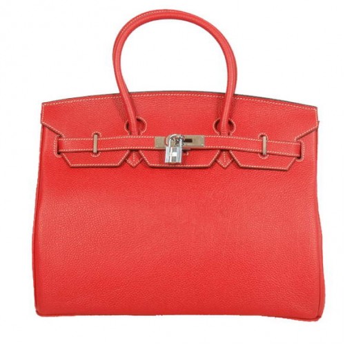 Hermes Birkin 35CM Tote Borse Liscia Togo Pelle Rosso Argento