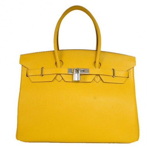Hermes Birkin 35CM Tote Borse Liscia Togo Pelle Giallo Argento