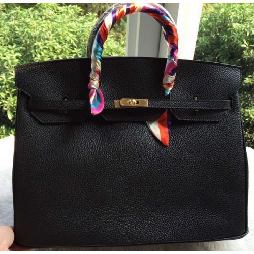 Borsa Hermes Birkin 40CM Litchi in pelle nera BK40 oro