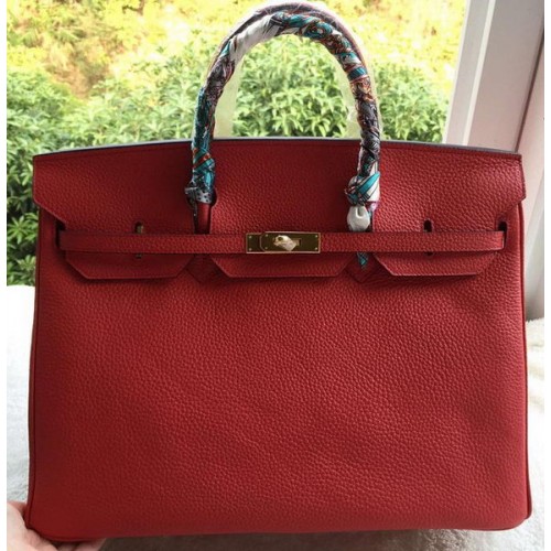 Borsa Hermes Birkin 40CM Rosso Litchi Pelle BK40 Oro