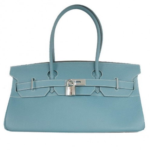 Hermes Birkin 42cm JPG Birkin Togo Borsa in pelle blu Hardware argento
